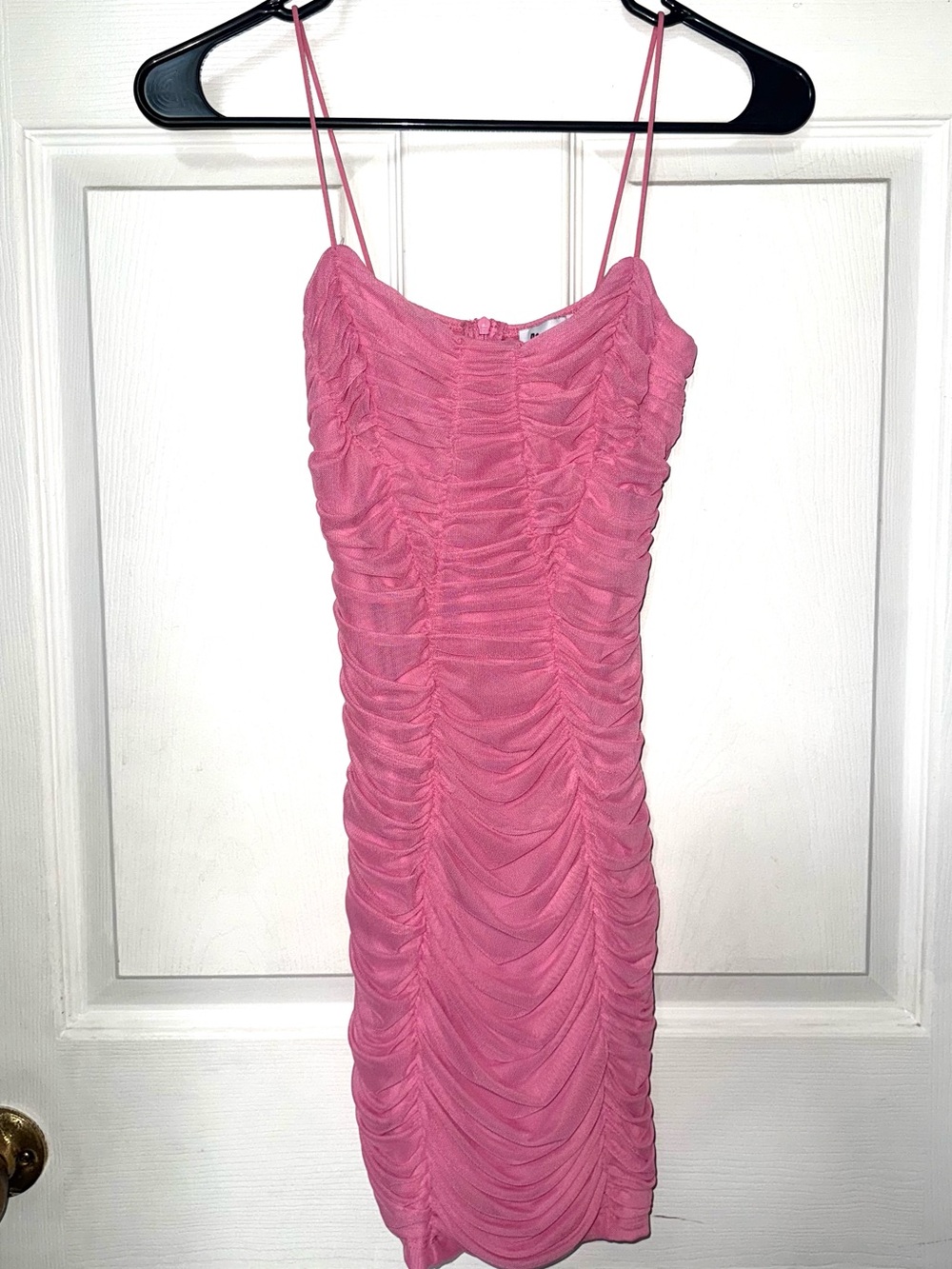 Princess Polly Pink Ruched Spaghetti-Strap Mini Dress